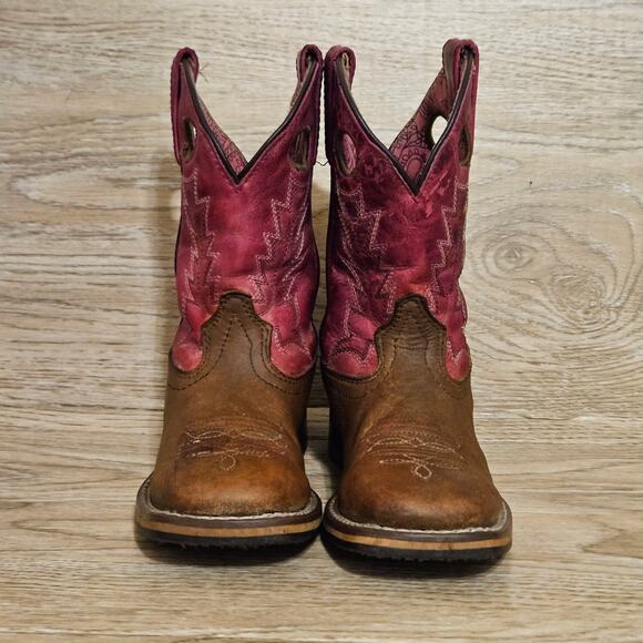 Shyanne Western Cowboy Boots Youth Size 12D Pink/Tan Square Toe Little Girls - Picture 3 of 10